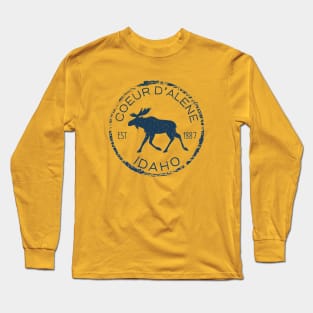 Coeur d'Alene Idaho Weathered Moose Design Souvenir Long Sleeve T-Shirt